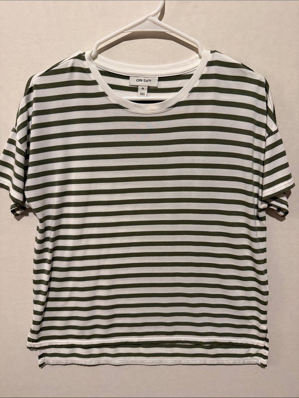 ON-34th Olive & White Striped Short Sleeve Tee